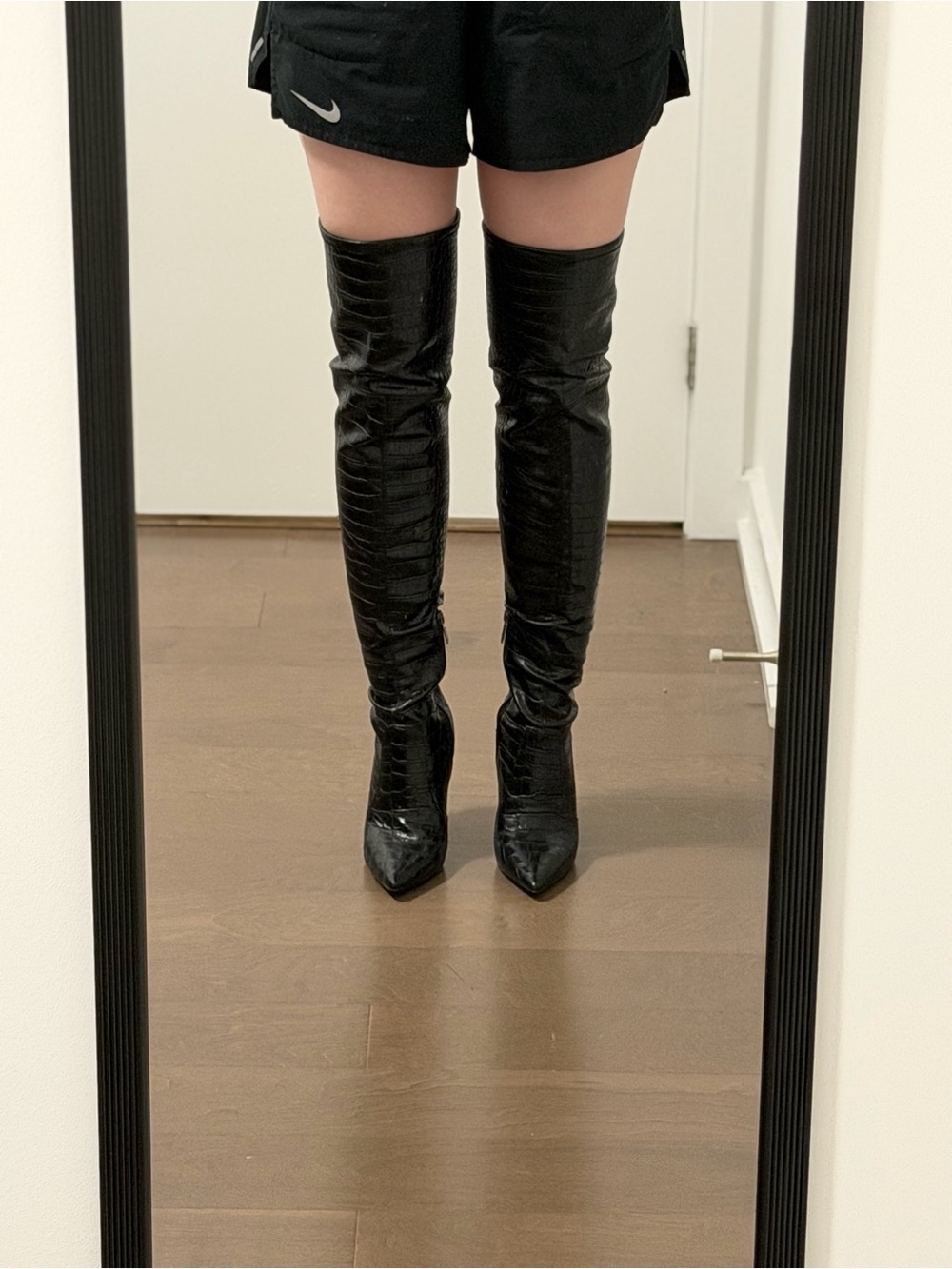 GUESS Black Croc-Embossed Over-the-Knee Stiletto Boots - Picture 2 of 7